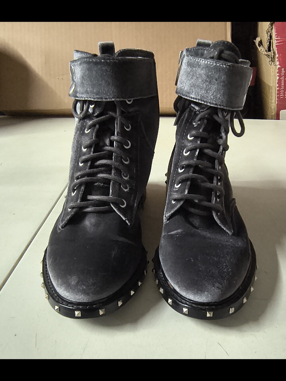 Vince Camuto Gray Suede Studded Lace-Up Ankle Boots